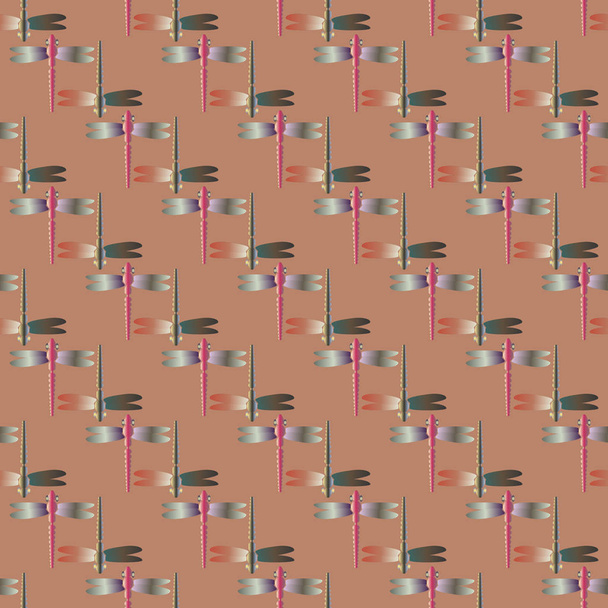Patrón sin costura de color decorativo con libélulas lindas
 - Vector, Imagen