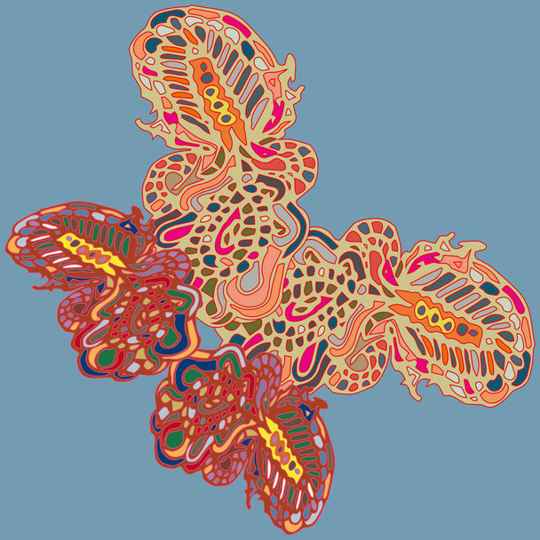 Absztrakt mintás színes világos pillangó szárnyak, textil nyomtatás, vektoros illusztráció. A szövet design, a háttérképet. - Vektor, kép