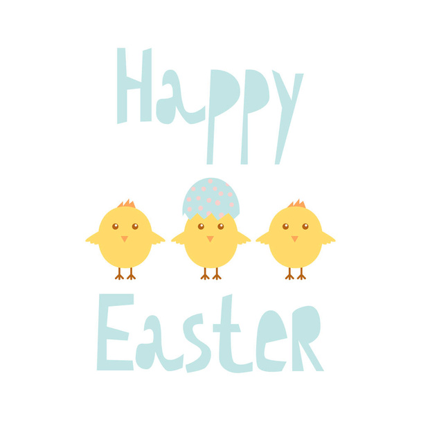 Plantilla de tarjeta de felicitación de Pascua feliz con los polluelos, ilustración vector de diseño
 - Vector, imagen