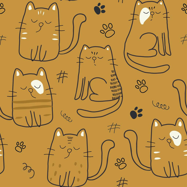 sevimli kediler ile Seamless modeli. vektör çizim Tekstil, kumaş için. - Vektör, Görsel