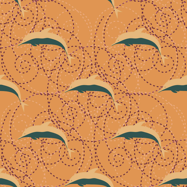 Διακοσμητικά έγχρωμο μοτίβο άνευ ραφής με χαριτωμένο δελφίνια - Διάνυσμα, εικόνα