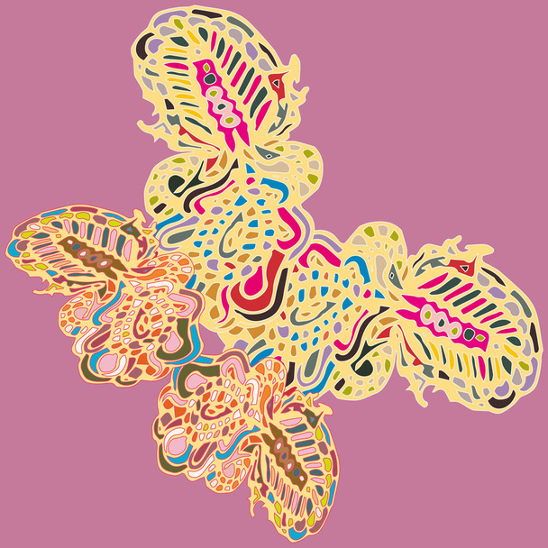 Αφηρημένη μοτίβο πολύχρωμα φωτεινά πεταλούδα με φτερά, εκτύπωση κλωστοϋφαντουργίας, εικονογράφηση φορέα. Για το σχεδιασμό ύφασμα, ταπετσαρία. - Διάνυσμα, εικόνα