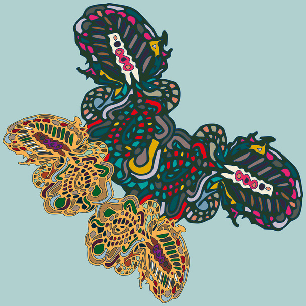 Soyut desenli renkli parlak kelebek kanatları, tekstil baskı, vektör çizim ile. Kumaş tasarımı için duvar kağıdı. - Vektör, Görsel