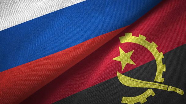 Rosja i Angola flagi razem relacje włókienniczych tkaniny, tekstura tkanina - Zdjęcie, obraz