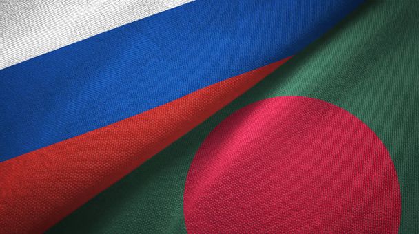 Ρωσία και το Μπαγκλαντές σημαίες μαζί σχέσεις υφασμάτων πανί, υφή υφάσματος - Φωτογραφία, εικόνα