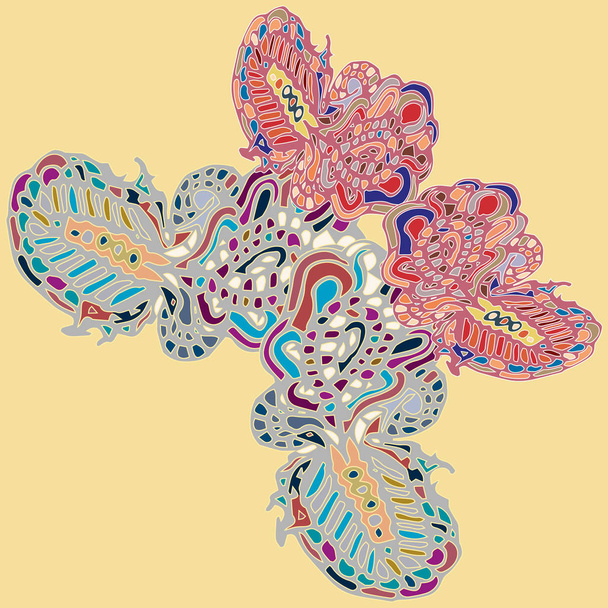 Αφηρημένη μοτίβο πολύχρωμα φωτεινά πεταλούδα με φτερά, εκτύπωση κλωστοϋφαντουργίας, εικονογράφηση φορέα. Για το σχεδιασμό ύφασμα, ταπετσαρία. - Διάνυσμα, εικόνα
