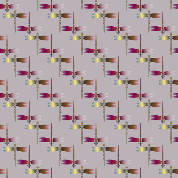 Patrón sin costura de color decorativo con libélulas lindas
 - Vector, imagen