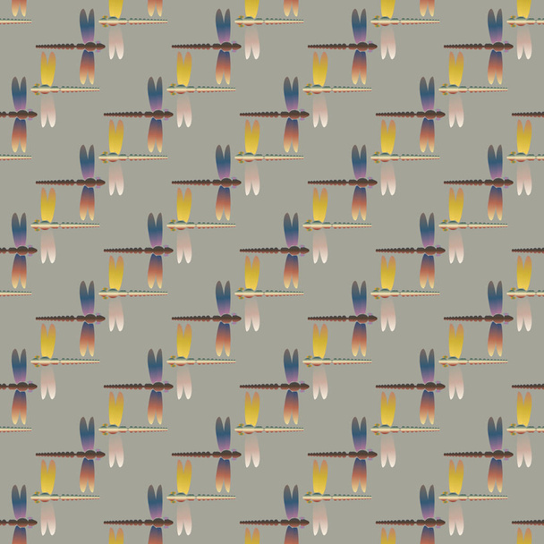 Декоративный цветной бесшовный рисунок с милыми стрекозами
 - Вектор,изображение