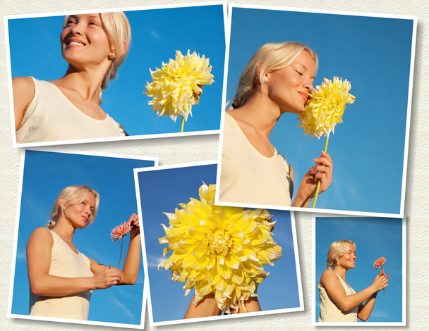 Várias imagens de jovem mulher atraente e flores
 - Foto, Imagem