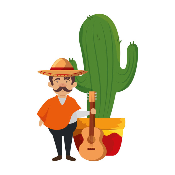 traditional mexican man with hat and guitar - ベクター画像
