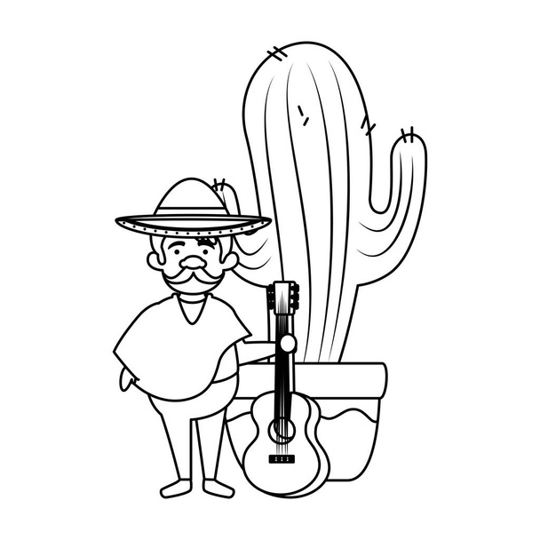 traditioneller mexikanischer Mann mit Hut und Gitarre - Vektor, Bild