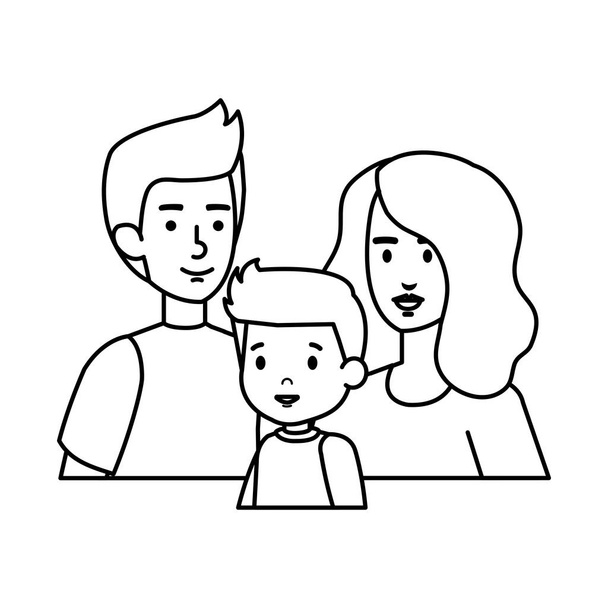 ouders paar met zoon tekens - Vector, afbeelding