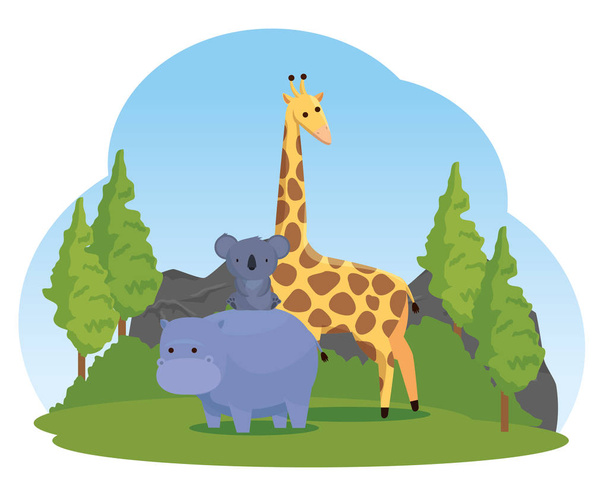 Hipopotam z koala i żyrafa dzikich zwierząt - Wektor, obraz
