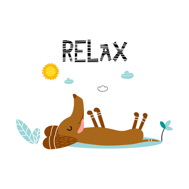 Cartoon dog. Modern hand drawn  vector character. Relax lettering. Good for print.  - Vector, afbeelding