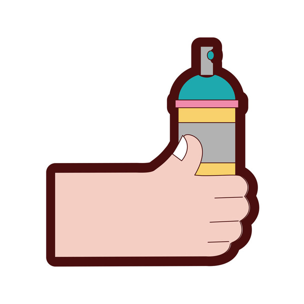 line color hand with aerosol spray paint art vector illustration - Vector, Image