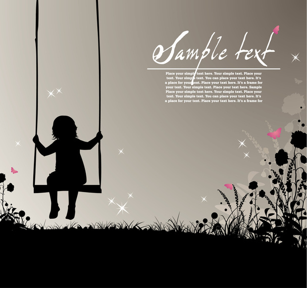 Girl sitting on a swing - Vector, Image