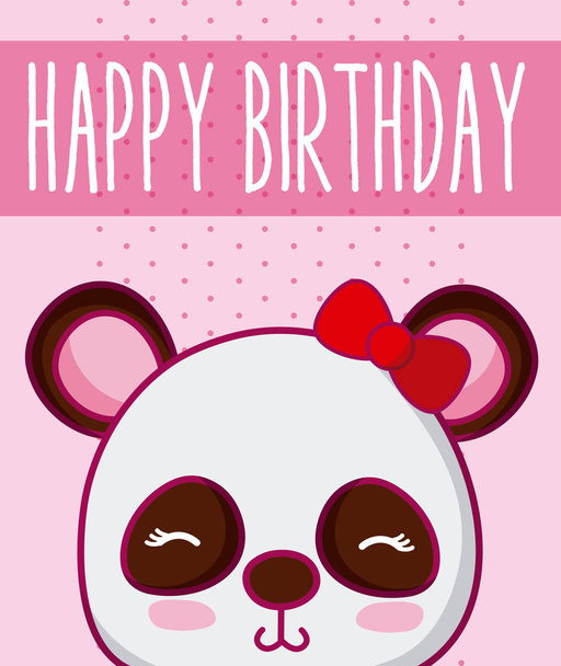 Panda medve az aranyos, boldog születésnapot kártya színes rajzfilm vektoros illusztráció grafikai tervezés - Vektor, kép