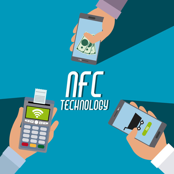 NFC technologie platby a nakupování vektorové ilustrace grafický design - Vektor, obrázek