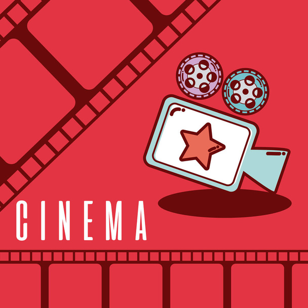 Βιντεοκάμερα κινουμένων σχεδίων Κινηματογράφου πάνω από πολύχρωμα κύλινδρο φόντο διανυσματικά εικονογράφηση Γραφιστικής - Διάνυσμα, εικόνα