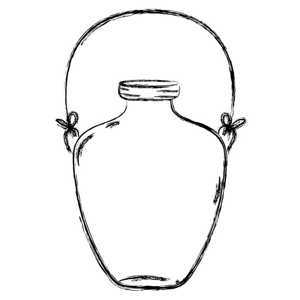 grunge middle mason jar with wire handle design vector illustration - Vecteur, image