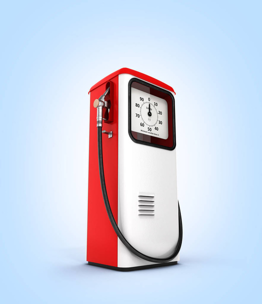 Retro red fuel pump isolated on blue gradient background background 3d - Foto, Bild
