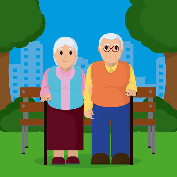 Roztomilý prarodiče pár na park vektorové ilustrace grafický design - Vektor, obrázek