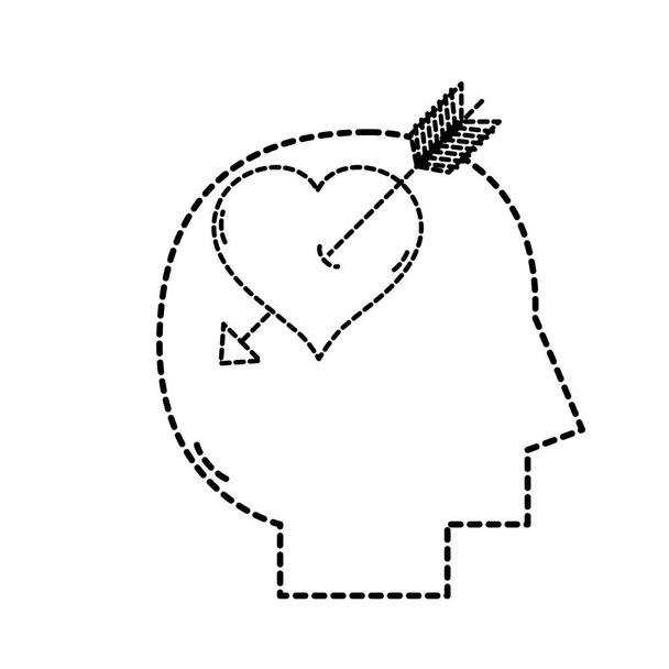 心のベクトル図の中の矢印と点線図形シルエット男 - ベクター画像