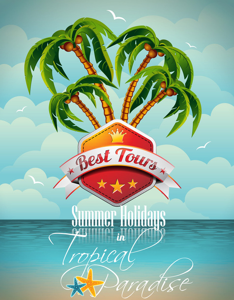 Vector Summer Holiday Flyer Design with palm trees. - Vector, Imagen