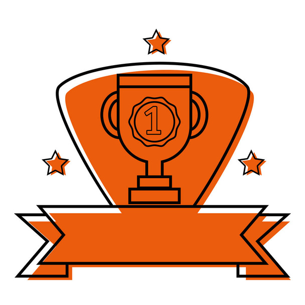 color cup prize emblem with number one and ribbon design vector illustration - Vector, Image