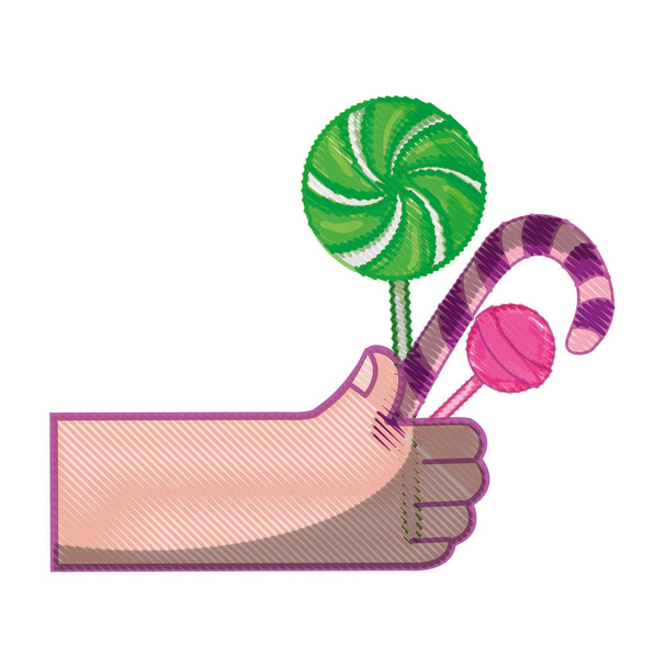 mano con caramelle dolce dolce zucchero vettore illustrazione
 - Vettoriali, immagini