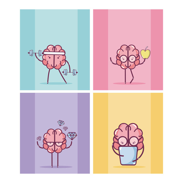 Set of brain cartoons cards vector illustration graphic design - Vector, Image