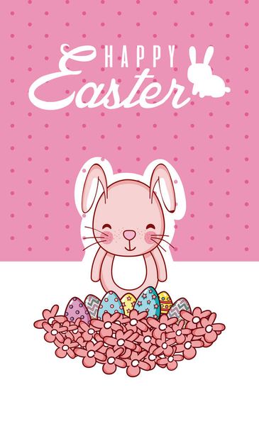 Happy easter card with rabbit animal cartoon vector illustration graphic design - ベクター画像