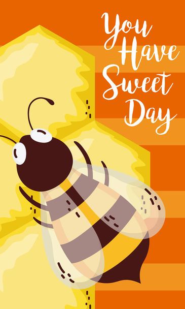 You have a sweet day card with honey cartoons vector illustration graphic design - Vector, Image