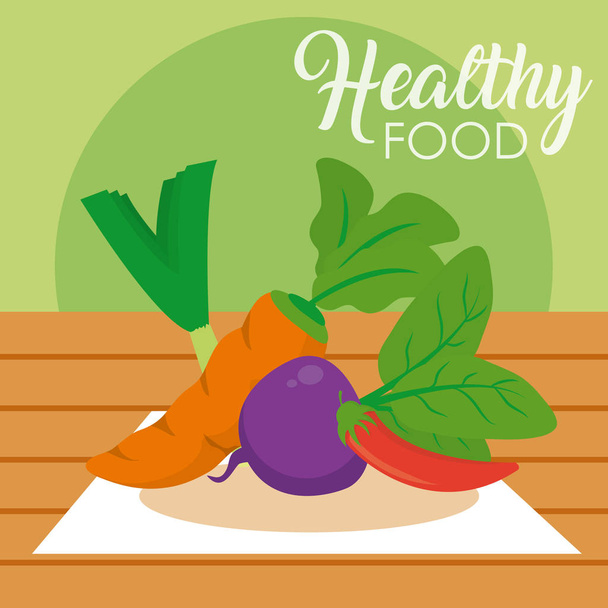 Fresh vegetables on table vector illustration graphic design - Vector, Image