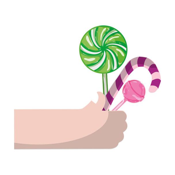 hand with candies sweet dessert sugar vector illustration - Vector, Image