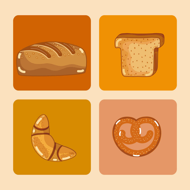 set of bread colorful square icons vector illustration graphic design - Διάνυσμα, εικόνα