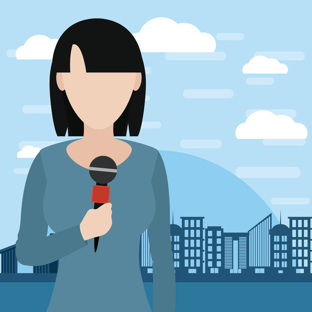 Vrouw journalist verslaggever met microfoon avatar cartoon vector illustratie grafisch ontwerp - Vector, afbeelding