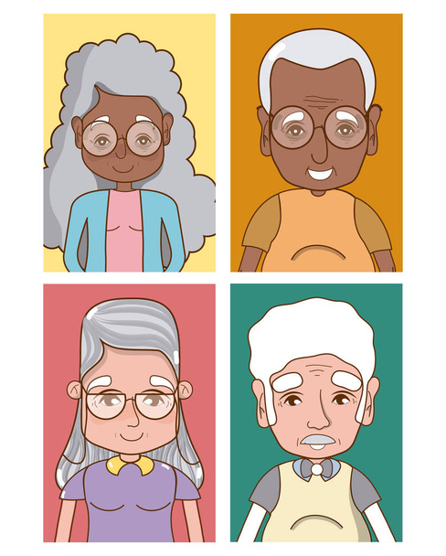 Desenhos animados de avós bonitos em quadros quadrados ilustração vetorial design gráfico
 - Vetor, Imagem