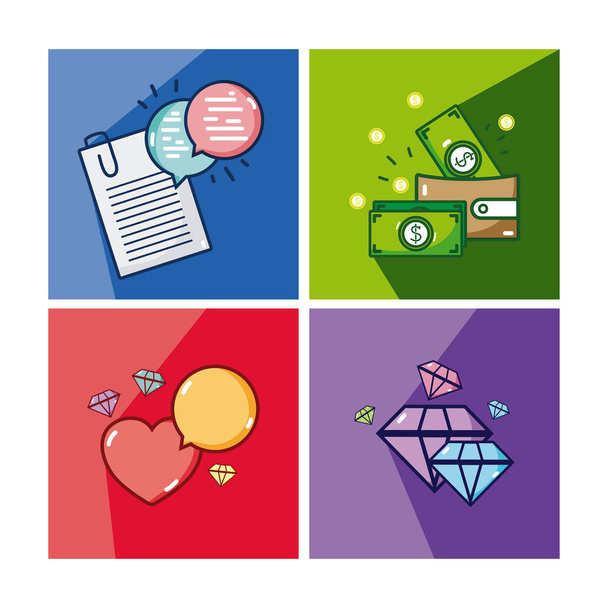 Set of money and love icons collection vector illustration graphic design - Vector, Imagen