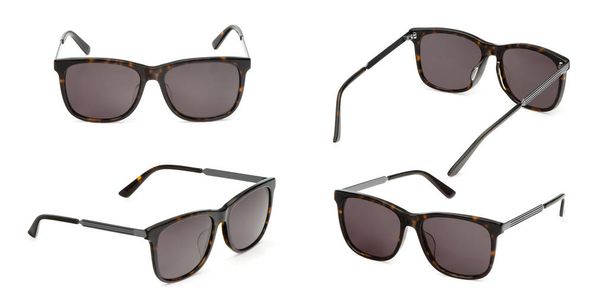 Set de gafas de sol de verano de plástico negro con gradiente polarizado aislado sobre fondo blanco. Colección gafas de moda ojo
 - Foto, imagen