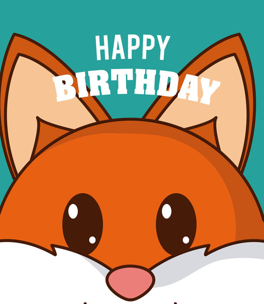 Fox happy birthday cute card cartoon vector illustration graphic design - Vettoriali, immagini