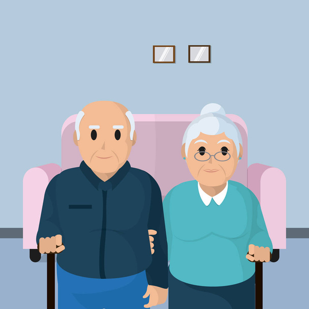 Roztomilý prarodiče pár kreslené vektorové ilustrace grafický design - Vektor, obrázek