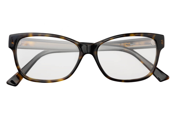 schwarze und gelbe Brille in rechteckigem Rahmen transparent zum Lesen oder für gutes Sehvermögen, Frontansicht isoliert auf weißem Hintergrund - Foto, Bild