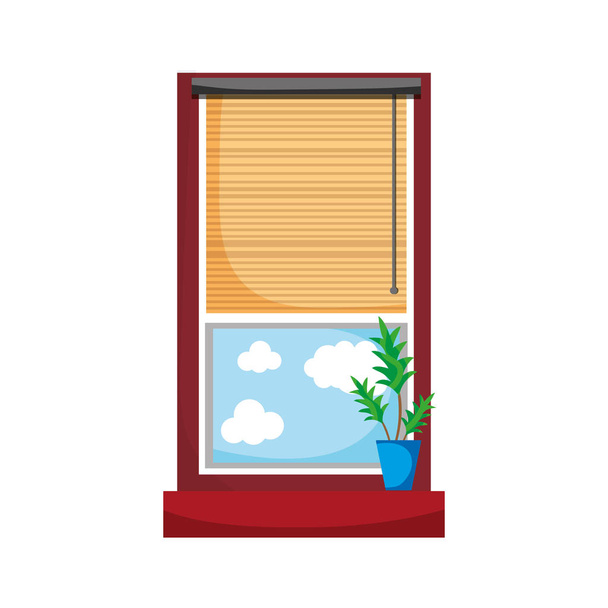 παράθυρο με κουρτίνα τυφλή ανοιχτό και εικονογράφηση διάνυσμα φυτών - Διάνυσμα, εικόνα