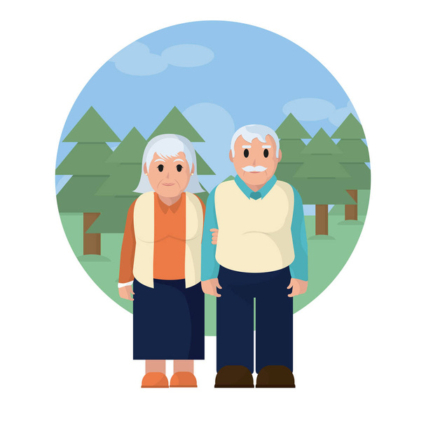 Милая бабушка и дедушка пара на векторной иллюстрации парка графический дизайн
 - Вектор,изображение