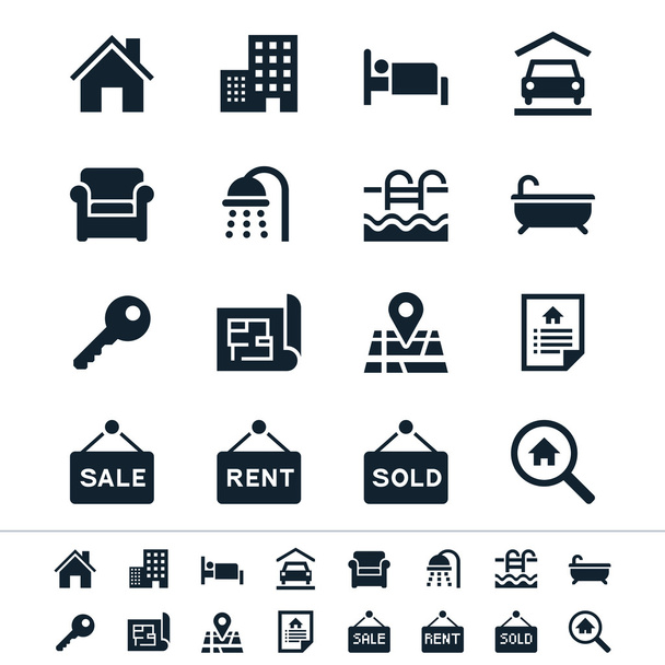 Real estate icons - reflection theme - Vector, Image