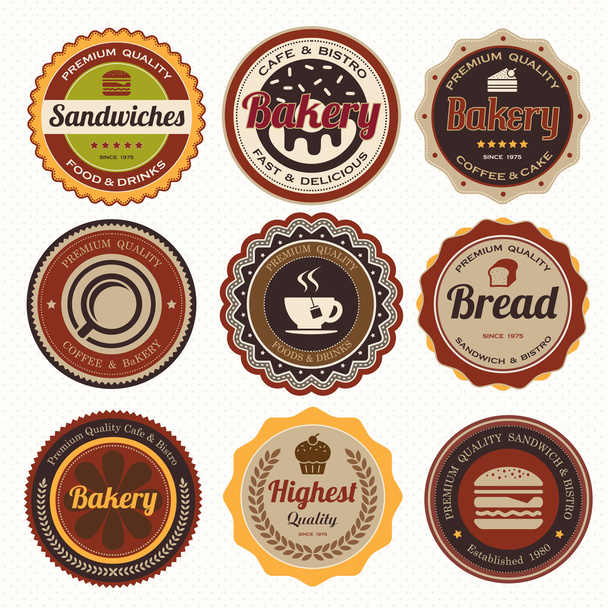 set van vintage bakkerij badges en etiketten. - Vector, afbeelding