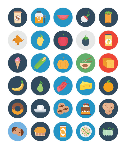 Food, Fruit and Vegetable Color Vector Icons Set that can easily modified or edit - Vector, Image