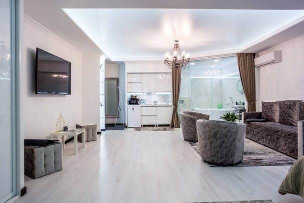 MINSK, BELARUS - January, 2019: luxure hall interior loft flat apartments  - Zdjęcie, obraz