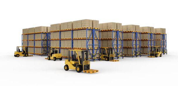 3d rendering empty forklift in warehouse - Photo, Image